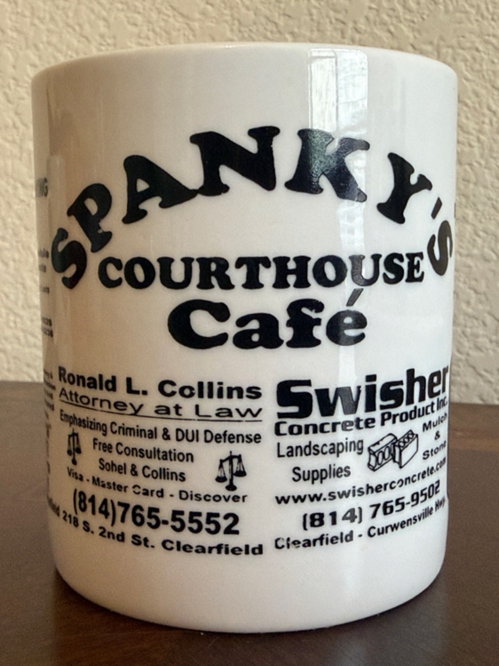 Spanky’s Courthouse Café, Clearfield PA White Advertising Mug